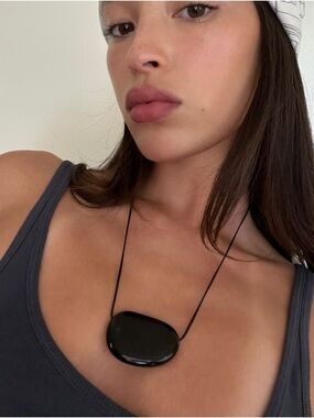 Black Stone Pendant Rope Necklace